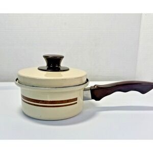 Vintage MIRRO Saucepan Pot 1 quart W/Lid Tan/Brown 1970s Made In USA